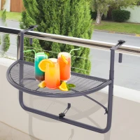 Outsunny Adjustable Balcony Hanging Railing Table, Metal Mounting Mini Wall Desk Storage Rack, Outdoor Flower Stand Serving Table Half Round, Grey(m-8)