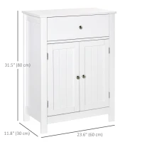 kleankin Bathroom Floor Storage Cabinet Freestanding Wooden Storage Organizer with Drawer Doors Adjustable Shelves for Living Room Kitchen Hallway White(m-3)