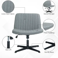 HOMCOM Criss Cross Chair, Wide Armless Office Chair, Fabric Computer Desk Chair with Adjustable Height, Gray(m-5)