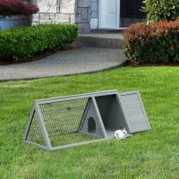 PawHut 46" x 24" Wooden A-Frame Outdoor Rabbit Hutch, Small Animal Cage, Bunny Hutch with Outside Run & Ventilating Wire, for Rabbits, Chickens, Ducks, Gray(m-10)