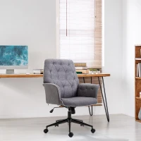 HOMCOM Office Chair, Fabric Study Chair, Mid-Back Tufted Desk Chair with Swivel Wheels, Adjustable Height, Grey(m-1)