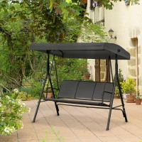 Outsunny 3-Seater Swing Chair Covered Garden Hammock A-Frame Outdoor Porch Glider Sling Seat with Adjustable Canopy Cover, Black(m-8)