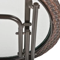 Outsunny 26.8" Dia. (68 Dia. cm) Folding Round Tempered Glass Metal Table with Brown Rattan Edging, Brown(m-9)