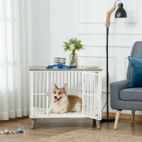 PawHut Dog Crate, Furniture Style Pet Cage Kennel, End Table, Decorative Dog House, with Soft Cushion, Wooden Top, Door, for Small & Medium Dogs, Indoor Use, Grey(m-9)