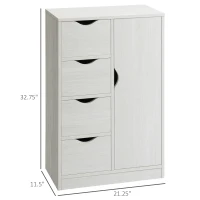HOMCOM Freestanding Storage Cabinet, Bathroom Floor Cabinet with 4 Drawers and Door, White Wood Grain(m-3)