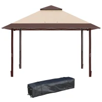 Outsunny 13' x 13' Pop Up Party Tent Outdoor Canopy with Top Vent, 3-Level Adjustable Height, and Roller Bag, Khaki(m-11)