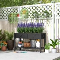 Outsunny Raised Garden Bed, 47 x 22 x 31.5 in. Elevated Wood Planter Box with Storage Shelf, Drainage Holes, and Liner, Black(m-2)
