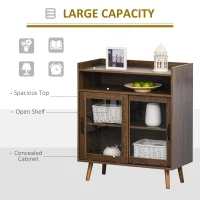 HOMCOM Kitchen Cabinet Storage Sideboard Server Console Buffet Table with Framed Glass Doors  Brown(m-4)