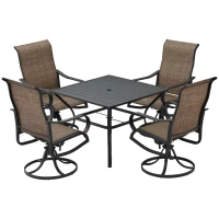 Outsunny 5-Piece Outdoor Patio Dining Set, 4 Swivel Rocker Chairs and 37" x 37" Dining Table Furniture Set with Umbrella Hole for Garden, Lawn and Backyard, Black (Umbrella not included)(m-11)