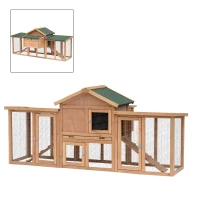 PawHut 80" Chicken Coop, Wooden Outdoor Chicken Cage Poultry Hen House with Nesting Box, Double Runs, Removable Tray, Ramps, for Garden Backyard(m-11)