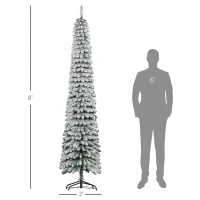 HOMCOM 8' Tall Unlit Slim Pencil Xmas Tree, Snow Flocked Artificial Christmas Tree with Realistic Branches and 603 Tips, Green(m-3)