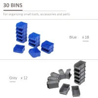 DURHAND Wall Mounted Storage Bin Rack Tool Organizer with 30 Bins, Pegboard for Garage Workshops Blue(m-5)