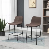 HOMCOM Bar Stools Set of 2, Upholstered Counter Height Bar Chairs, 26" (66 cm) Kitchen Stools with Steel Legs for Dining Area, Kitchen Aisle, Coffee(m-8)