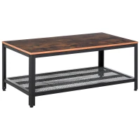 HOMCOM Industrial Coffee Table with Storage Shelf, Center Table with Metal Frame for Living Room, Rustic Brown(m-11)