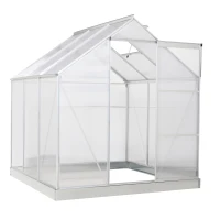 Outsunny 6' x 6' Hobby Greenhouse, Walk-in Polycarbonate Hot House Kit with Aluminum Frame, Sliding Door, Roof Vent, Silver(m-1)