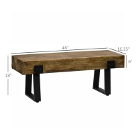 HOMCOM Garden Bench with Metal Legs, Rustic Wood Effect Concrete Entryway Bench, End of Bed Bench, Indoor Outdoor Use for Patio, Park, Porch and Lawn, Natural and Black(m-3)