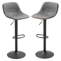 HOMCOM Bar Stools Set of 2, Swivel Counter Height Bar Stools with Adjustable Height and Footrest, Tufted PU Leather Upholstered Kitchen Stool for Breakfast Bar, Grey(m-11)