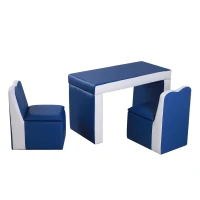 Qaba Kids Sofa Set 2-in-1 Multi-Functional Toddler Table Chair Set 2 Seat Couch Storage Box Soft Sturdy Blue(m-11)