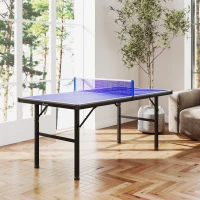 Soozier 5' x 2.5' Mini Ping Pong Table with Professional UV Treated Tabletop, Foldable Table Tennis Table with Adjustable Feet and Net for Outdoor and Indoor, Blue(m-1)