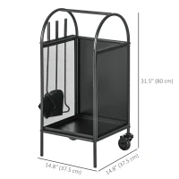 Outsunny 15" Outdoor Firewood Rack with Wheels and Tools, Heavy Duty Wood Storage Stacker, Indoor Outdoor Log Rack, Black(m-3)