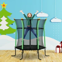 Soozier 63" Kids Trampoline Indoor with Enclosure Net Elastic Thick Padded Pole Gift for Ages 3-10 Years Old Green(m-8)