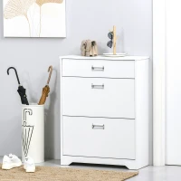 HOMCOM Narrow Shoe Storage with Drawer, 2 Flip Doors and Adjustable Shelves, Shoe Cabinet for 16 Pairs of Shoes, White(m-8)