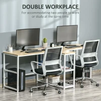 HOMCOM 83" Two Person Computer Desk with 2 Storage Shelves, Double Desk Workstation with Book Shelf,  Long Desk Table for Home Office, Natural(m-4)