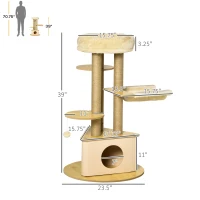 PawHut Cat Tree Tower Multi-Level Kitten House with Scratching Post Condo Hammock Bed Ball Toy - 23.5 x 23.5 x 39 Inches, Yellow(m-3)