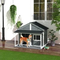 PawHut Outdoor Cabin Style Dog House, Medium Dogs, 53 lbs, Gray(m-10)
