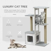 PawHut 45" Deluxe Plush Cat Tree Tower Activity Center Climbing Frame Kitten Play House with Jute Scratching Posts Condo Perch Cushion Grey(m-4)