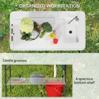 Outsunny Folding Fish Cleaning Table with Sink, Portable Camping Table with Faucet, Drainage Hose, Sprayer and Shelf, White(m-6)