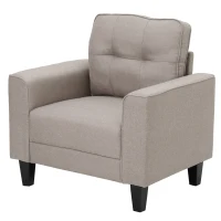 HOMCOM Button Tufted Armchair Modern Single Sofa Chair Upholstered Accent Chair with Rubber Wood Legs and Thick Padding Mid-Back for Living Room and Bedroom, Beige(m-11)