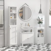 HOMCOM Tall Bathroom Storage Cabinet, Freestanding Linen Tower with 3-Tier Open Adjustable Shelf, White(m-9)