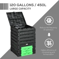 Outsunny Compost Bin, Garden Composter with 80 Vents and 2 Sliding Doors, 120 Gallon (450L), Black(m-4)