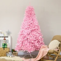 HOMCOM 7' Artificial Pink Christmas Trees, with Auto Open, Steel Base, Wide Shape for Indoor Xmas Decoration(m-10)