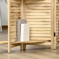 HOMCOM Room Divider, 4 Panel 67" Tall Wood Privacy Screen with 3 Display Shelves, and Folding Storage for Bedroom or Home Office, Natural Wood Color(m-8)