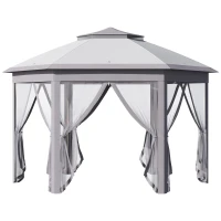 Outsunny 11' x 13' Pop Up Gazebo Canopy Tent with Zippered Mesh Sidewalls and Carrying Bag, Event Tent Shelter for Patio Garden Backyard, Gray(m-11)