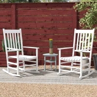 Outsunny Wooden Patio Rocking Chairs Set of 2, Outdoor Rocker Chairs with Wide Armrests, High Back for Garden, Balcony, White(m-8)