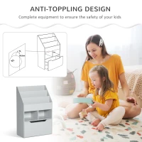 HOMCOM Kids Bookcase Multi-Shelf Rack Organizer with Storage Drawer for Books for Reading Nook, Classroom, Bedroom, Playroom, Grey(m-6)