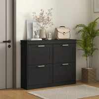 HOMCOM Shoe Storage Cabinet with 4 Flip Drawers and Adjustable Shelves, Narrow Shoe Cabinet for 20 Pairs of Shoes, Black(m-1)
