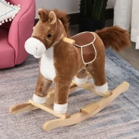 Qaba Kids Rocking Horse Plush Animal on Wooden Rockers with Sounds, Wooden Base, Baby Rocking Chair, Brown(m-8)