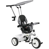 Qaba 6 in 1 Kids Tricycle with Removable Handlebar and Canopy, White(m-11)
