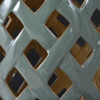 Outsunny 13" x 18" Ceramic Garden Stool with Woven Lattice Design & Glazed Strong Materials Decorative Outdoor Stool, Green(m-9)