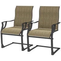 Outsunny C Spring Patio Dining Chairs Set of 2 with High Backrest, Armrest, Breathable Fabric & Metal Frame, 256LBS, Light Brown(m-1)