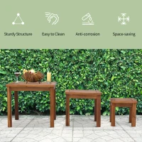 Outsunny 3 Piece Outdoor Side Nesting Table Patio Set with Acacia Wood Build & Multi-Functional Design(m-6)