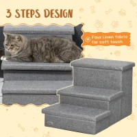 PawHut 3-Step Pet Stairs with Storage, Dog Steps for Couch, Bed, Gray(m-6)