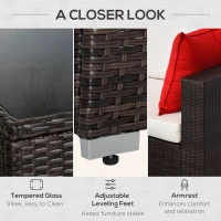 Outsunny 6 Piece Patio Furniture Set Outdoor Wicker Conversation Set All Weather PE Rattan Sectional Sofa Set with Ottoman, Cushions and Tempered Glass Table, Mixed Brown and Cream White(m-6)