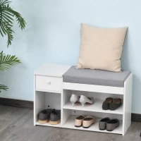 HOMCOM Shoe Bench with Storage, Modern Upholstered Entryway Bench with Shelves, Drawers and Table Top for Living Room, Hallway, White(m-1)