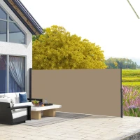 Outsunny 13' x 5' Retractable Side Awning, Outdoor Privacy Screen for Garden, Hot Tub, Balcony, Terrace, Pool, Khaki(m-1)