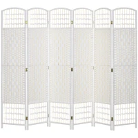 HOMCOM 6 Panel Folding Room Divider Portable Privacy Screen Wave Fiber Room Partition for Home Office White(m-1)